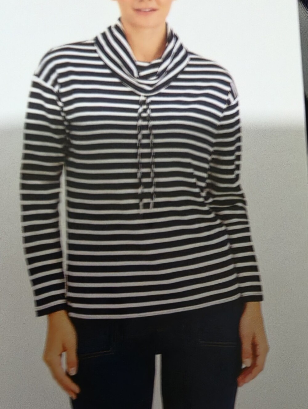 Striped Black & White Cowl Neck Women's Sweater Jones NEW YORK